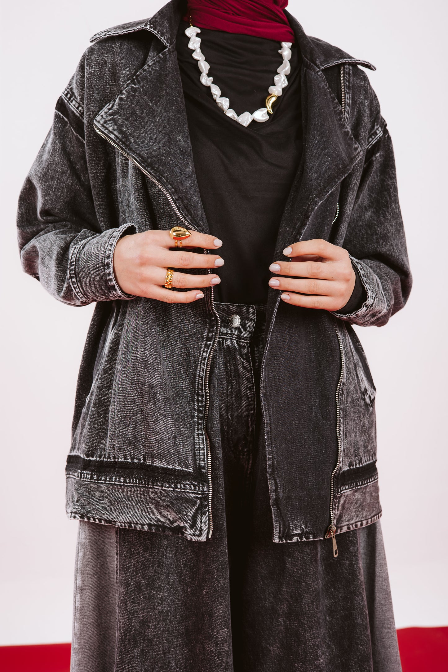 LONG OVERSIZE DENIM JACKET IN DARK GRAY