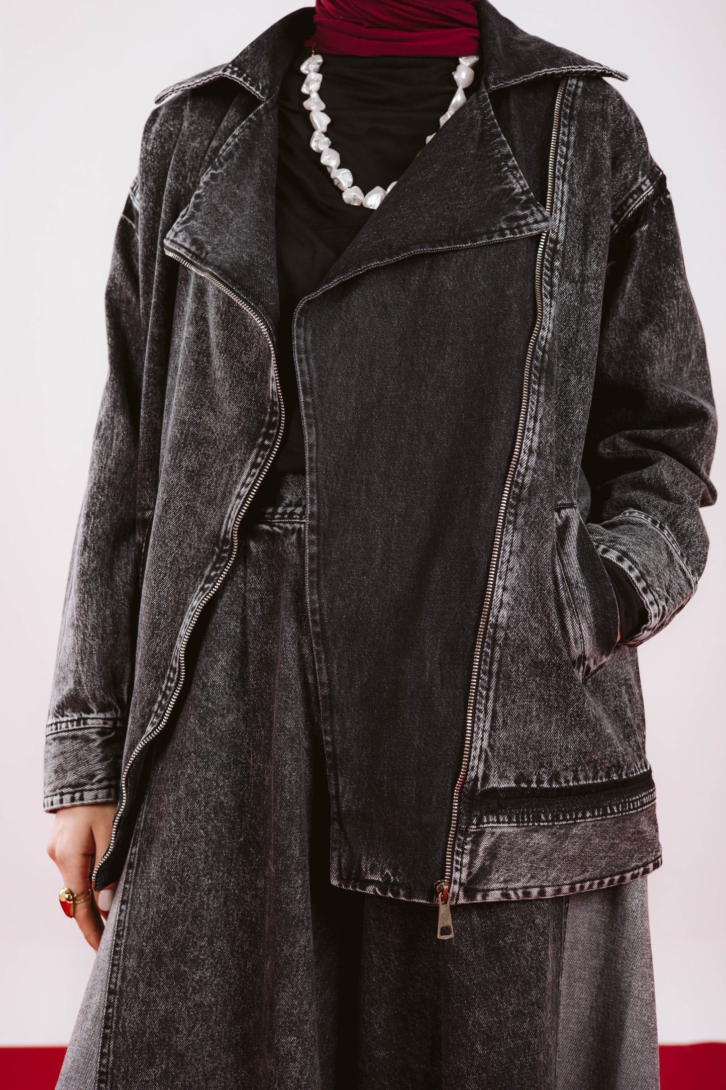 LONG OVERSIZE DENIM JACKET IN DARK GRAY