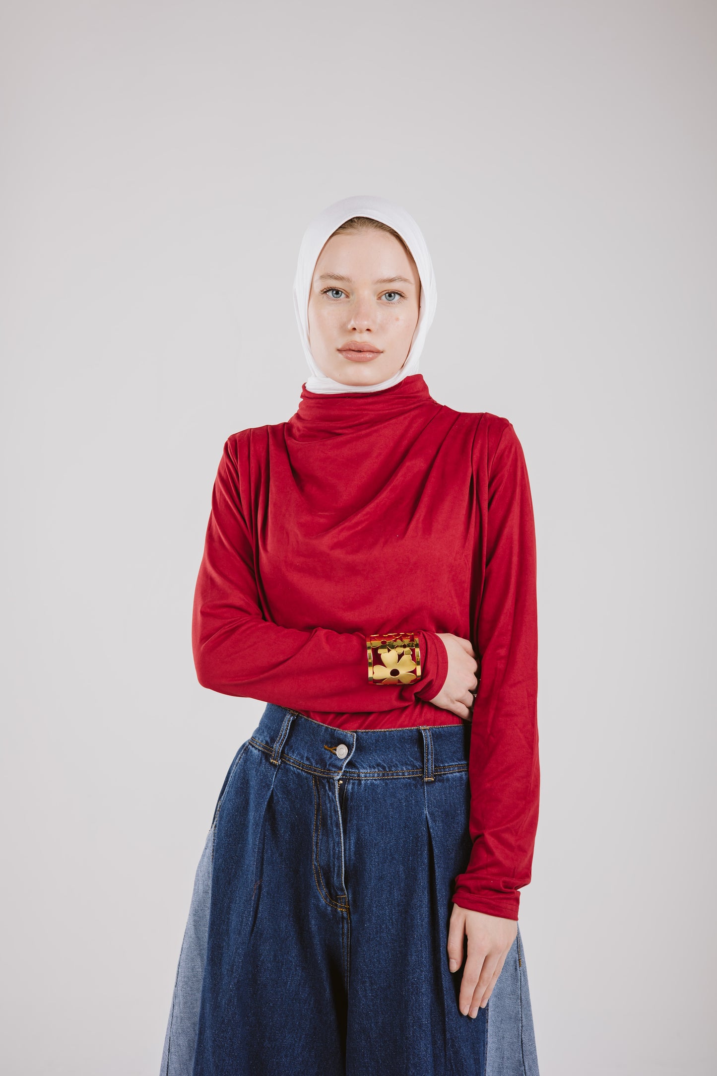 LONG SLEEVE BASIC DRAPPED TOP-MAROON