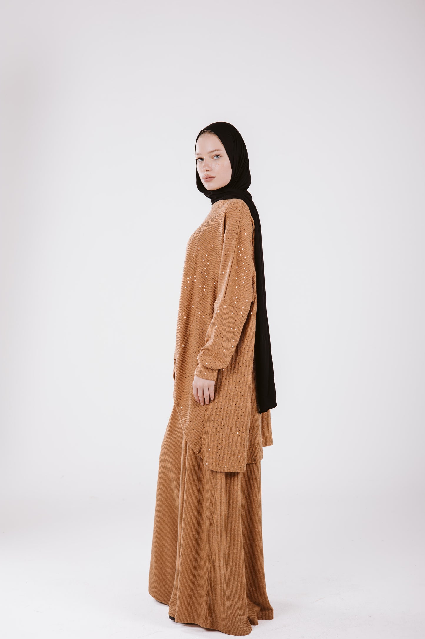 SEQUINE WIDE LEG SET IN HONEY