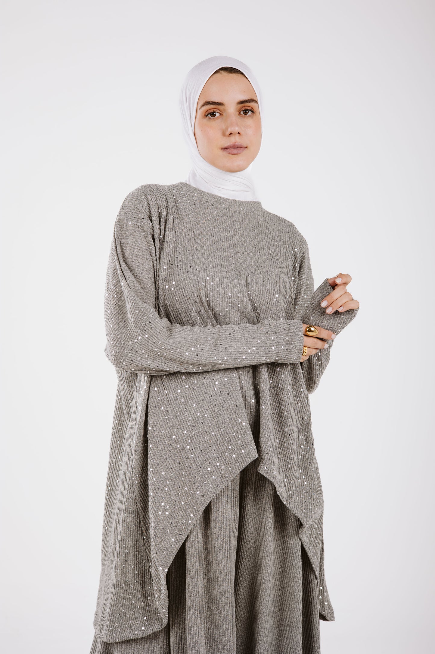 SEQUIN WIDE LEG PANTS IN GRAY