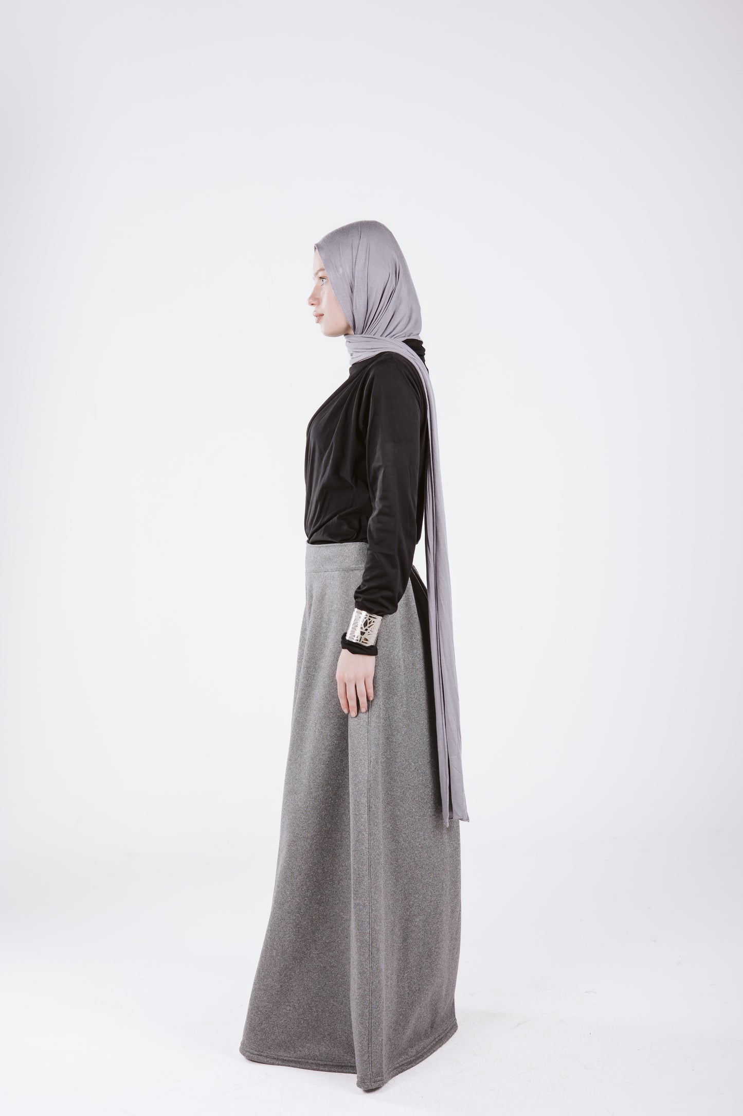 MELTON WIDE LEG PANTS IN LIGHT GRAY