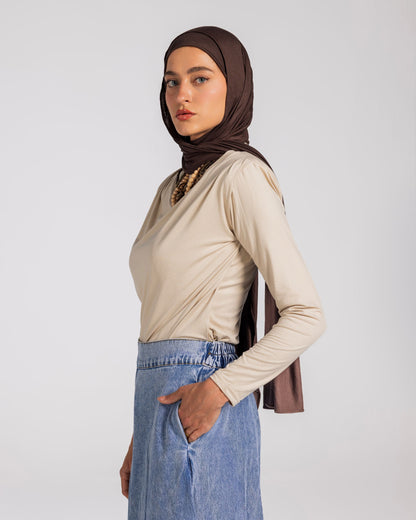 SHOULDER PADED DRAPED TOP - BEIGE