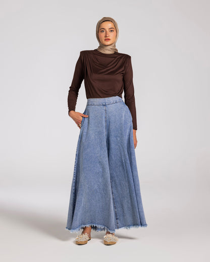 SHOULDER PADED DRAPED TOP - BROWN