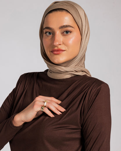 SHOULDER PADED DRAPED TOP - BROWN