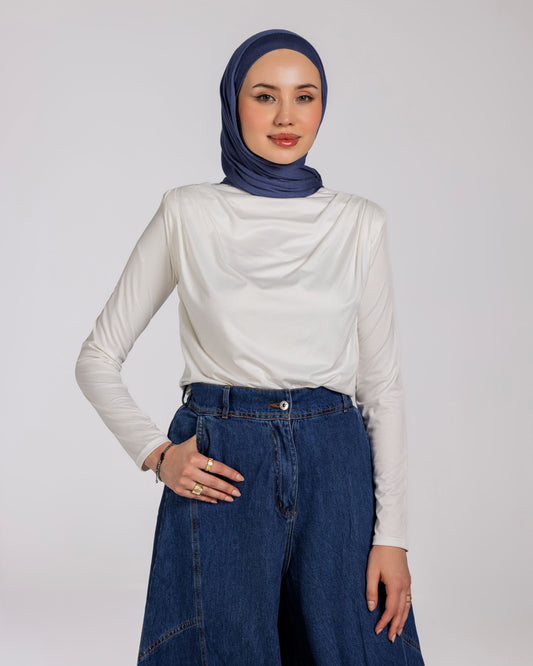 SHOULDER PADED DRAPED TOP - OFFWHITE