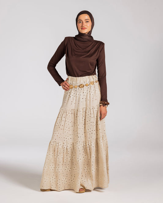 EMBROIDERED PURE LINEN SKIRT