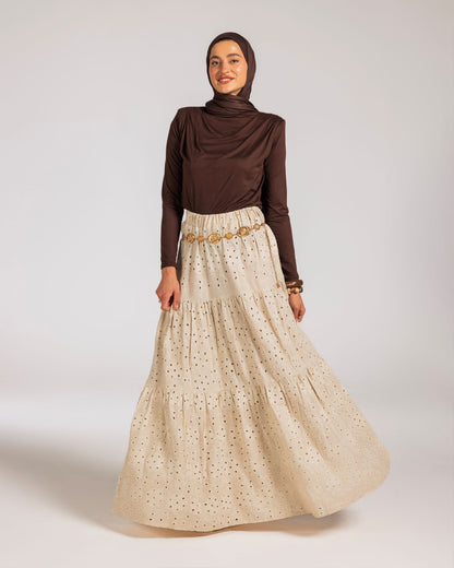 EMBROIDERED PURE LINEN SKIRT