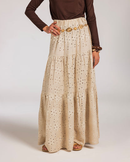 EMBROIDERED PURE LINEN SKIRT