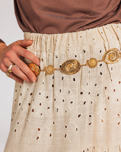 EMBROIDERED PURE LINEN SKIRT