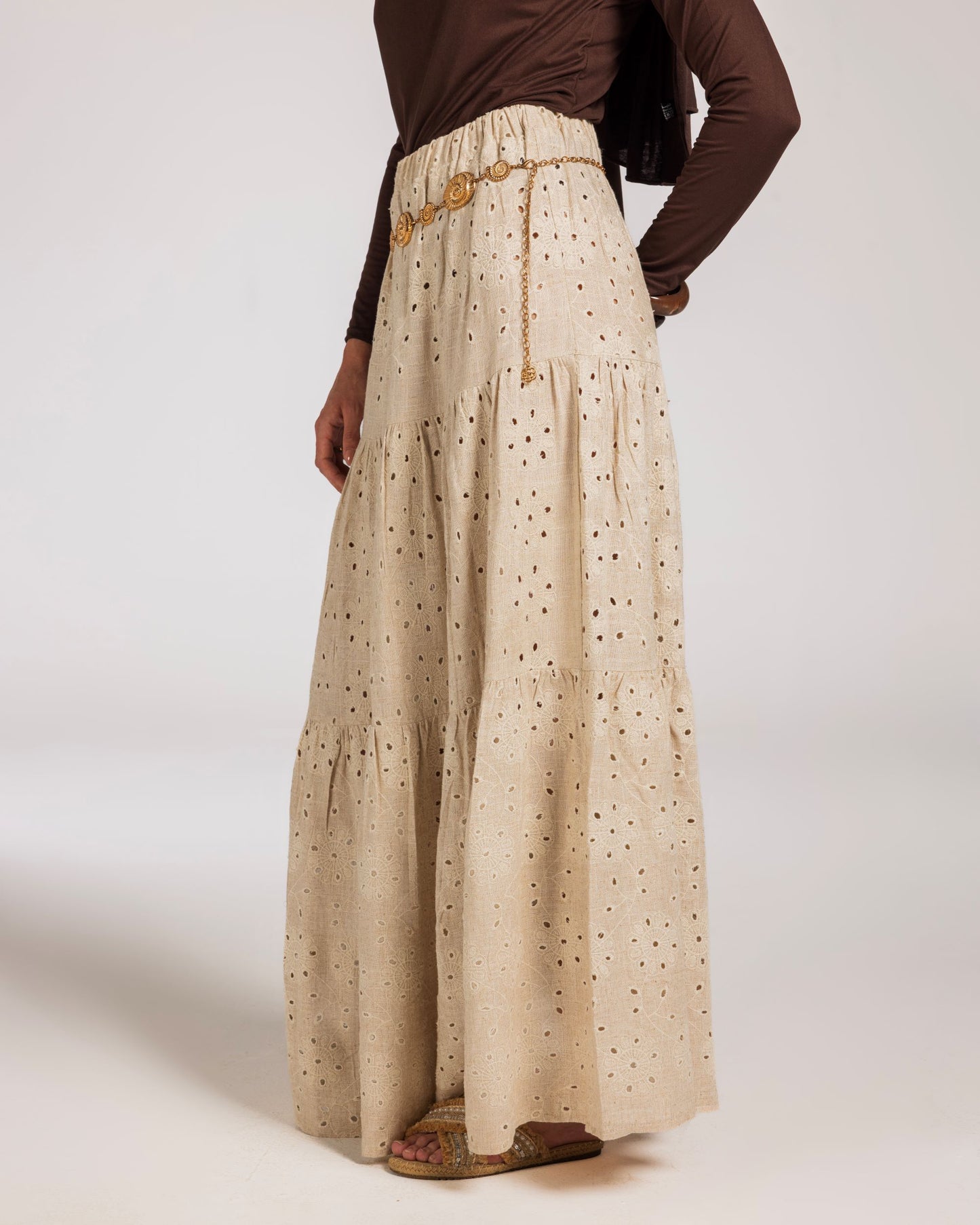 EMBROIDERED PURE LINEN SKIRT