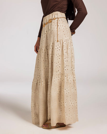 EMBROIDERED PURE LINEN SKIRT