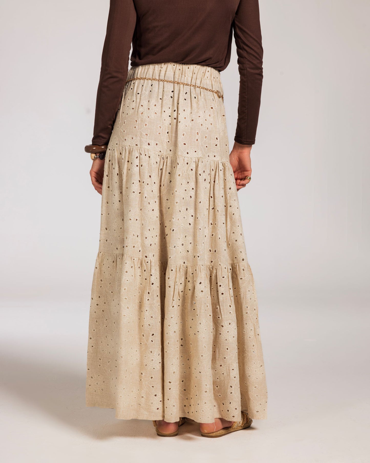 EMBROIDERED PURE LINEN SKIRT