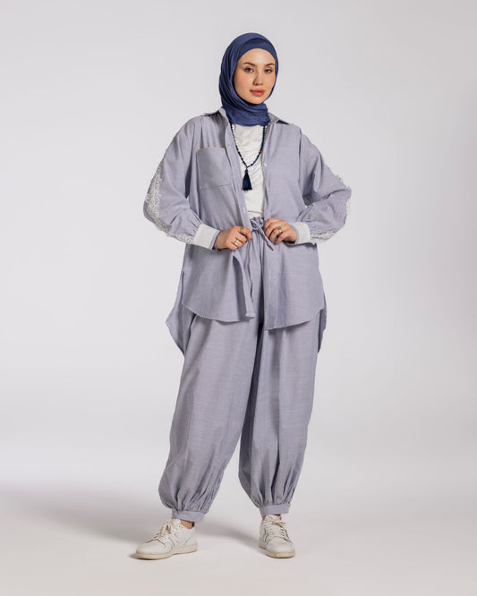 STRIPPED BALLON  COTTON SET - BLUE