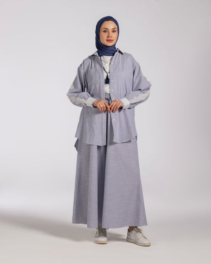 STRIPPED WIDE LEG COTTON SET -BLUE