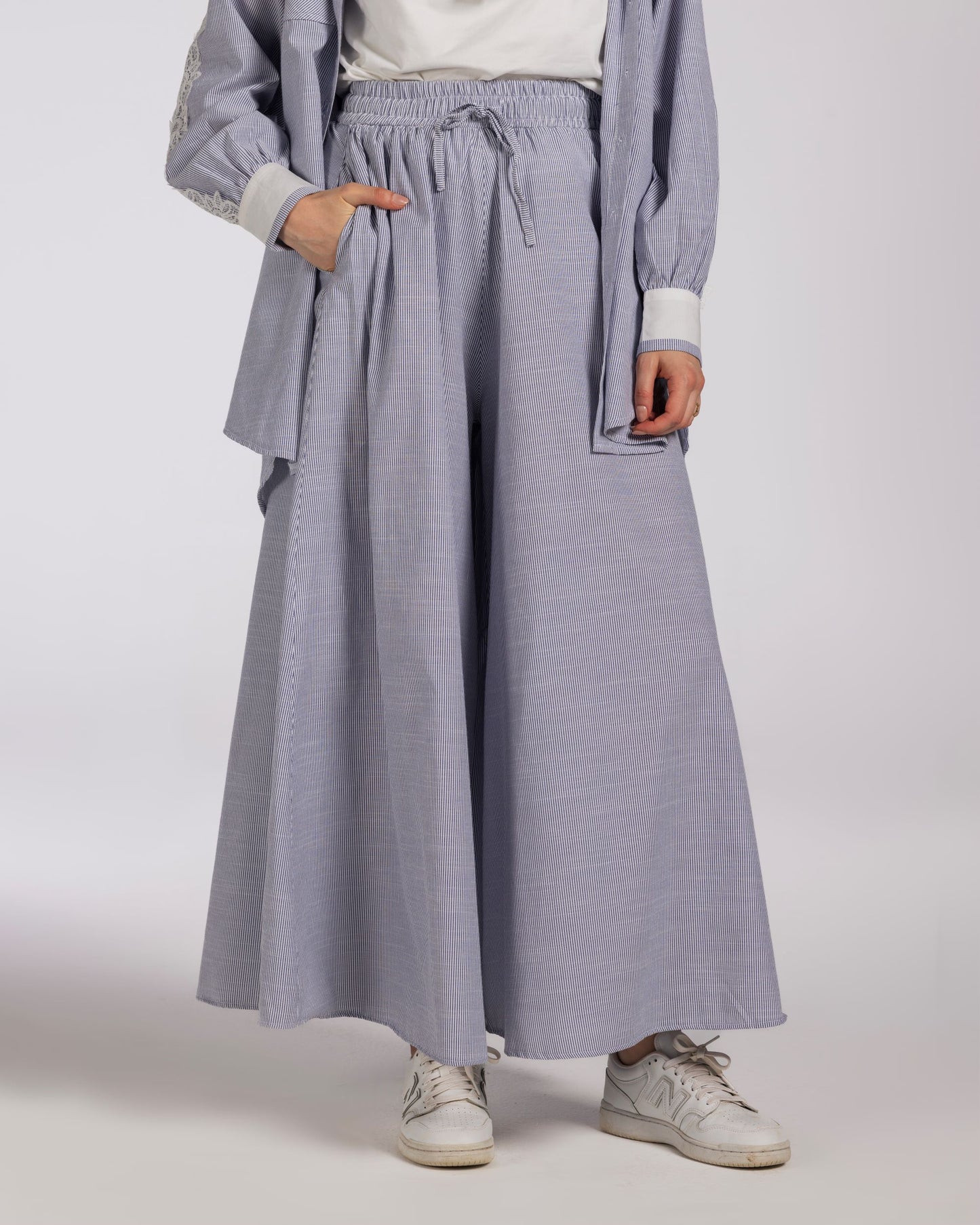 STRIPPED WIDE LEG COTTON SET -BLUE
