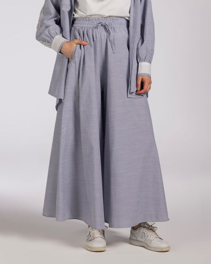 STRIPPED WIDE LEG COTTON SET -BLUE