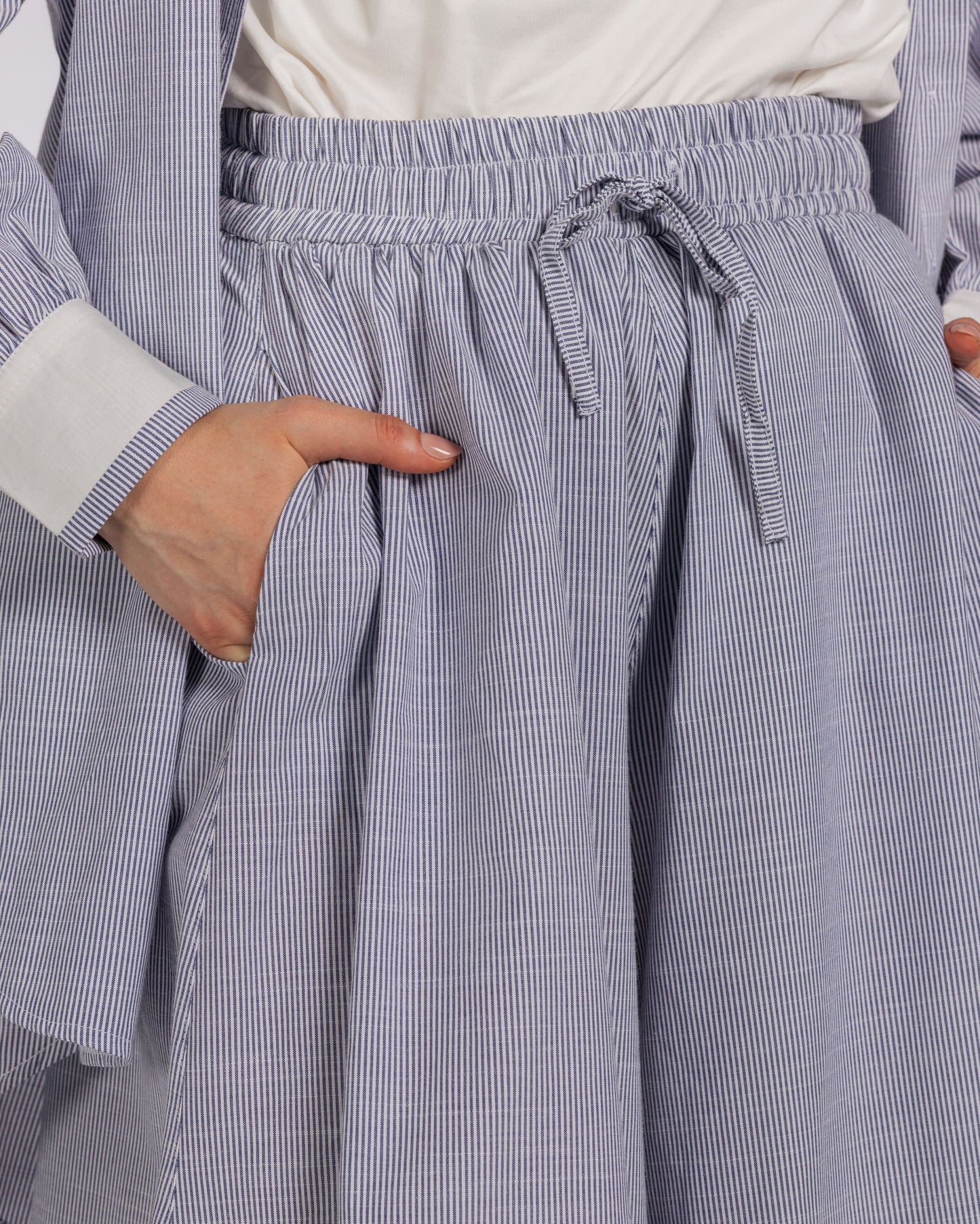 STRIPPED WIDE LEG COTTON SET -BLUE