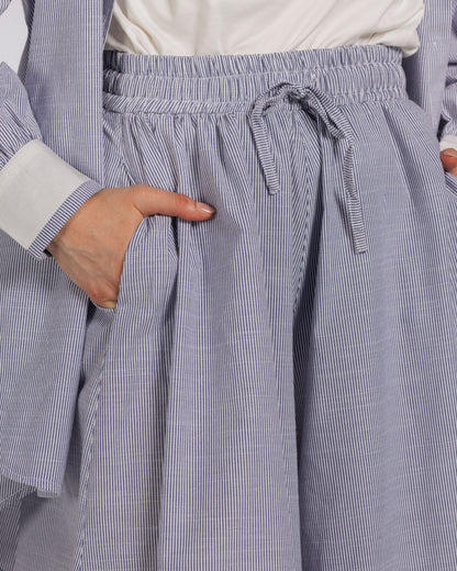 STRIPPED WIDE LEG COTTON SET -BLUE