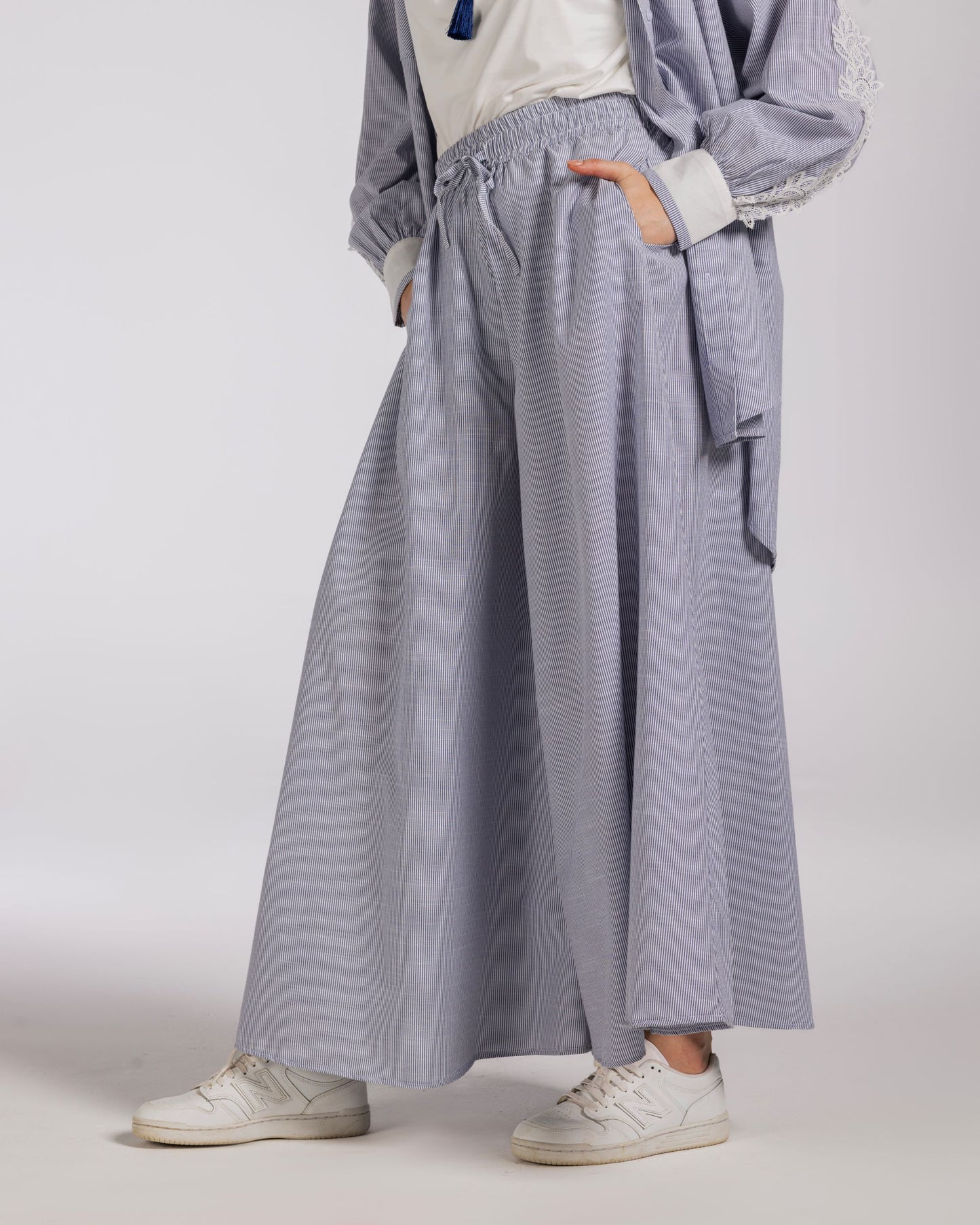 STRIPPED WIDE LEG COTTON SET -BLUE