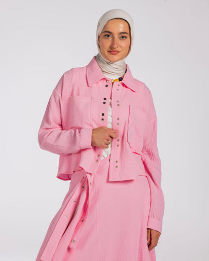 BISAN BLOUSE WITH SKIRT- PINK