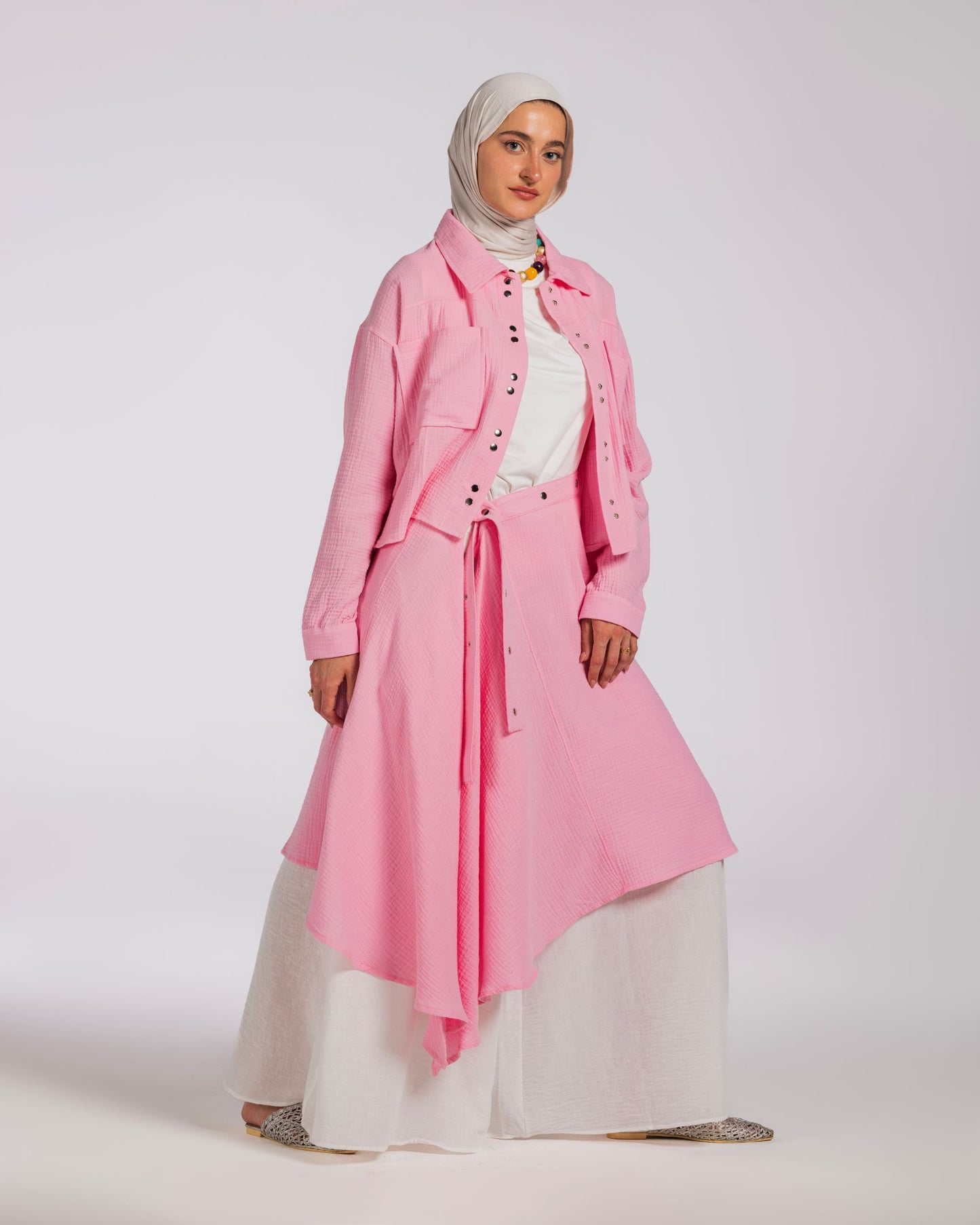 BISAN BLOUSE WITH SKIRT- PINK