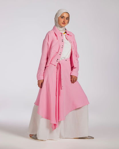 BISAN BLOUSE WITH SKIRT- PINK