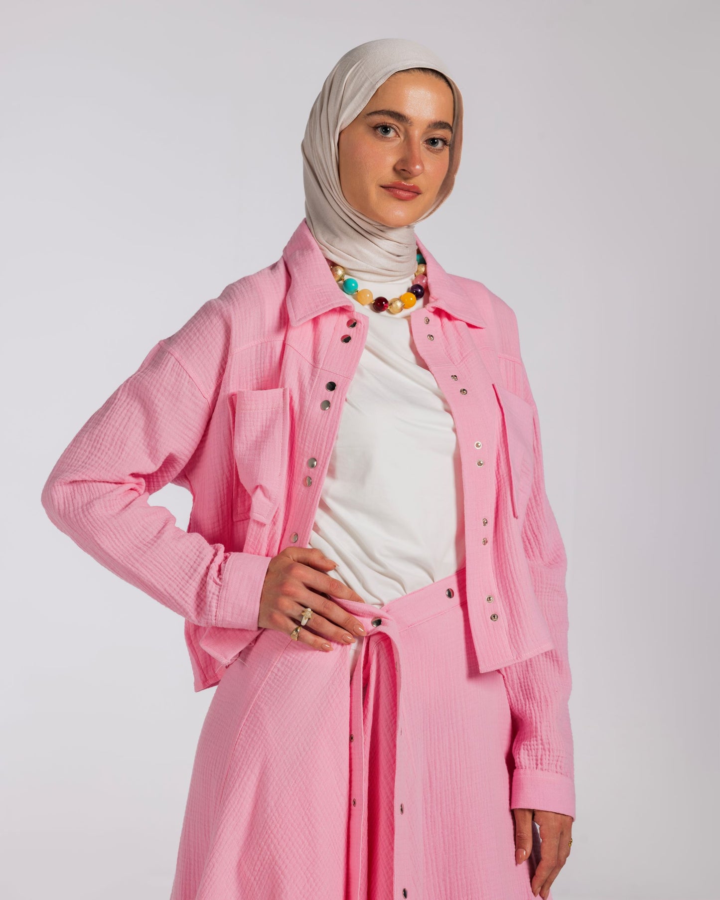 BISAN BLOUSE WITH SKIRT- PINK