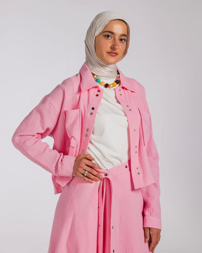 BISAN BLOUSE WITH SKIRT- PINK