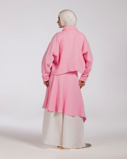 BISAN BLOUSE WITH SKIRT- PINK