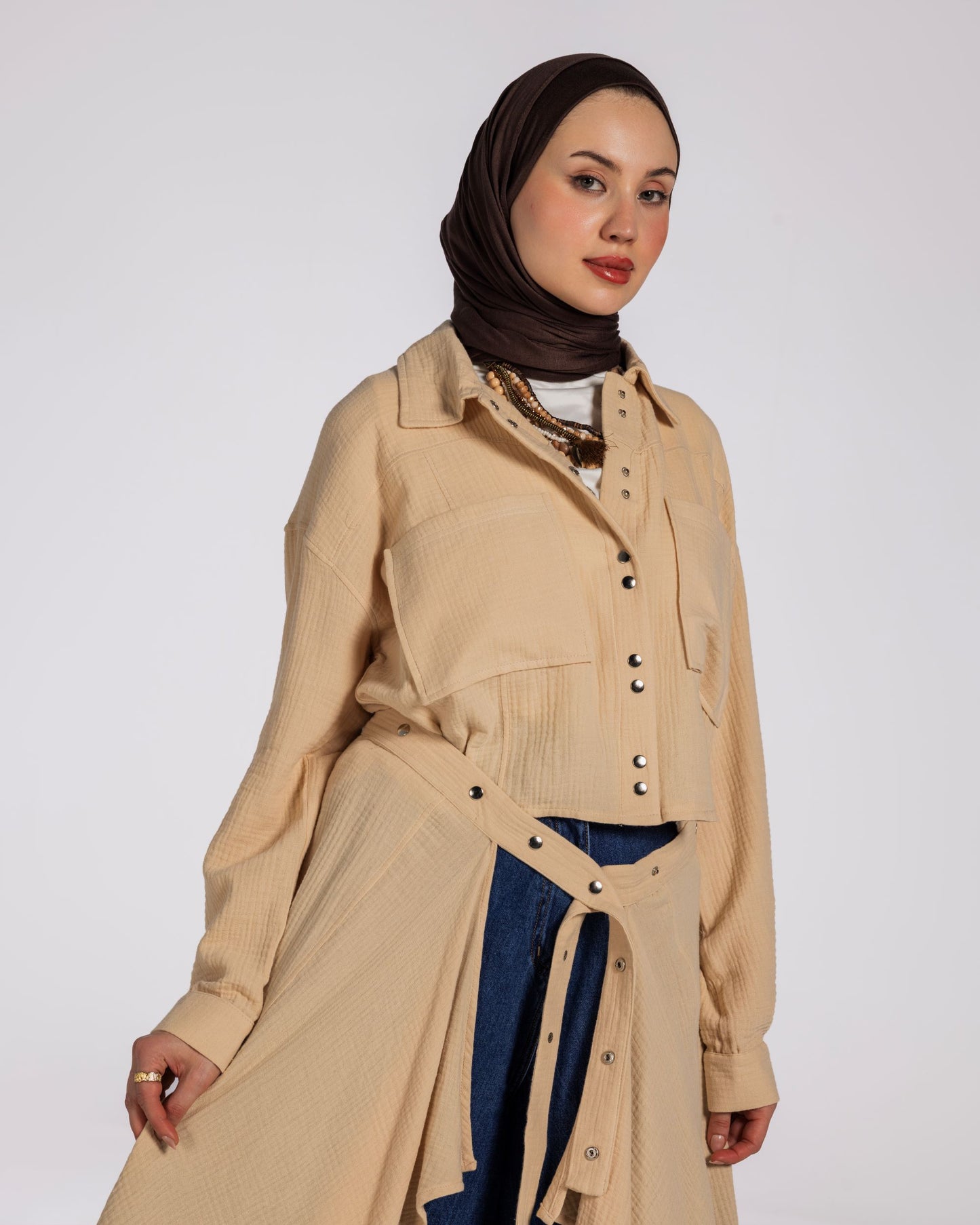 BIASN BLOUSE WITH SKIRT - BEIGE