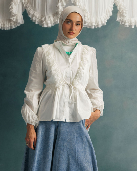 RUFFLE HIGH LOW BLOUSE - WHITE