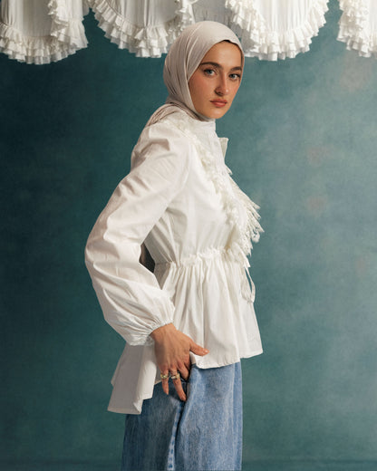 RUFFLE HIGH LOW BLOUSE - WHITE