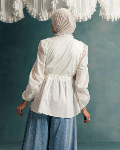RUFFLE HIGH LOW BLOUSE - WHITE