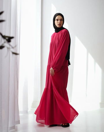 FULLY LINED CHIFFON DRESS FUSHIA