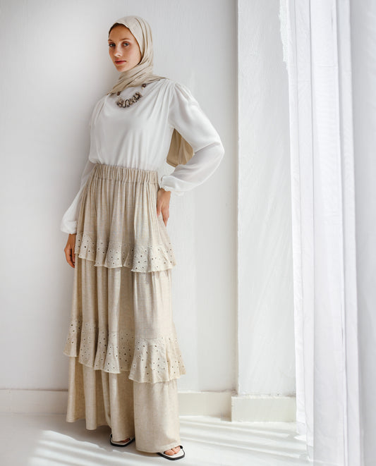 EMBROIDERED PURE LINEN SKIRT