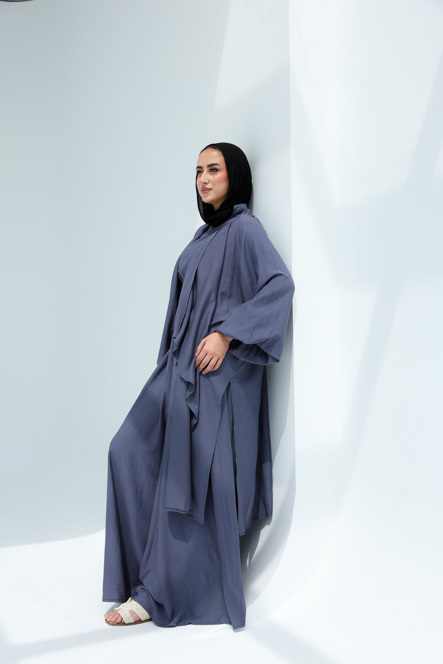 SERENE WIDE LEG JUMPSUIT SET -STEEL BLUE