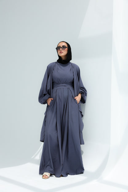 SERENE WIDE LEG JUMPSUIT SET -STEEL BLUE