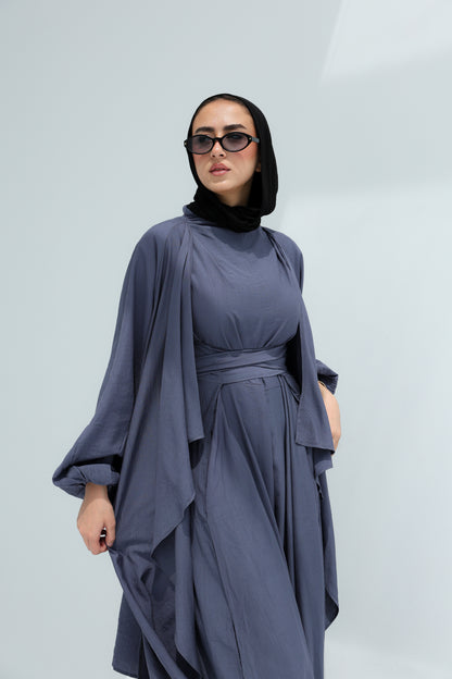 SERENE WIDE LEG JUMPSUIT SET -STEEL BLUE
