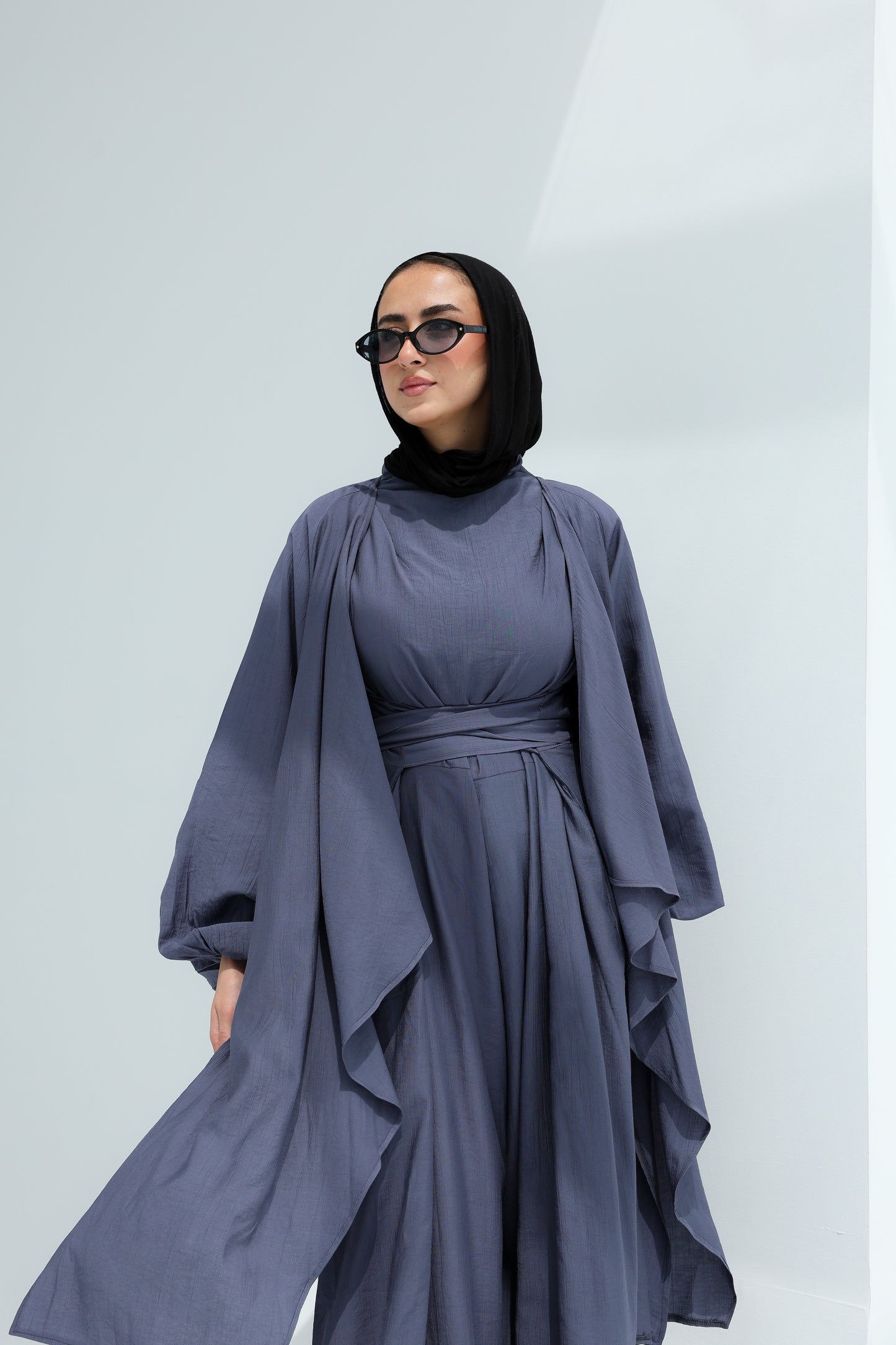 SERENE WIDE LEG JUMPSUIT SET -STEEL BLUE
