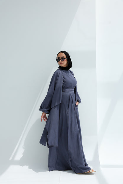 SERENE WIDE LEG JUMPSUIT SET -STEEL BLUE
