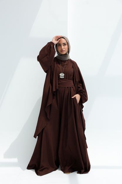 SERENE WIDE LEG JUMPSUIT SET - BROWN