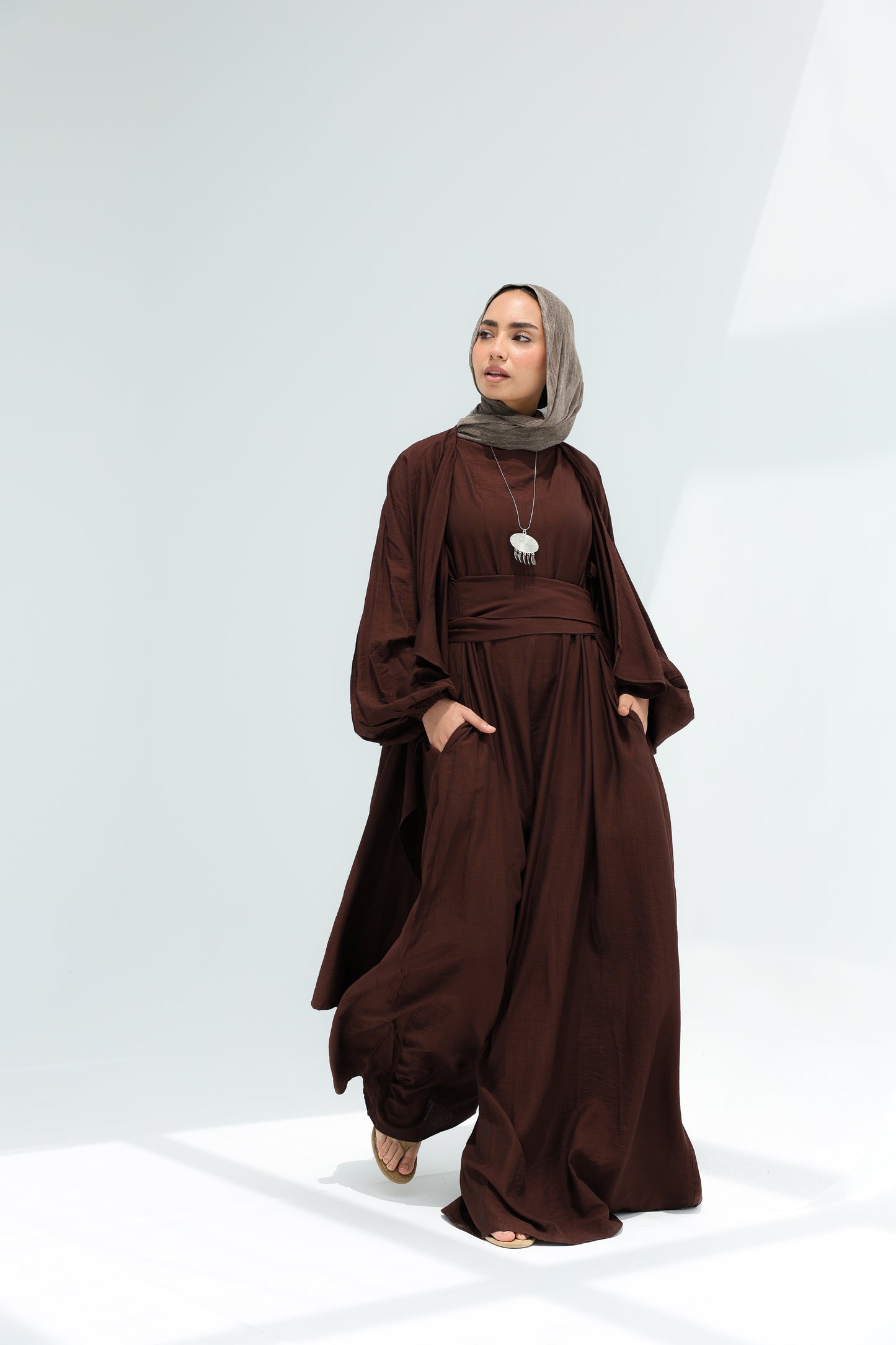 SERENE WIDE LEG JUMPSUIT SET - BROWN