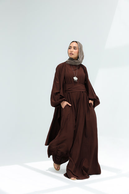 SERENE WIDE LEG JUMPSUIT SET - BROWN