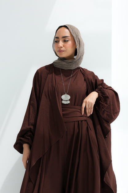 SERENE WIDE LEG JUMPSUIT SET - BROWN