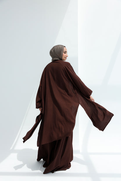 SERENE WIDE LEG JUMPSUIT SET - BROWN