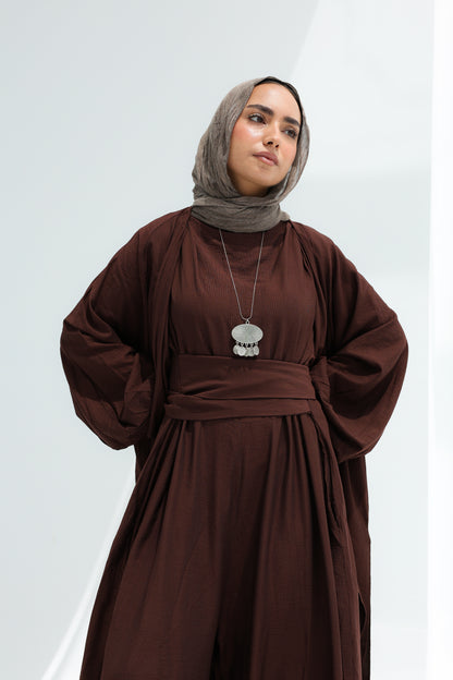 SERENE WIDE LEG JUMPSUIT SET - BROWN