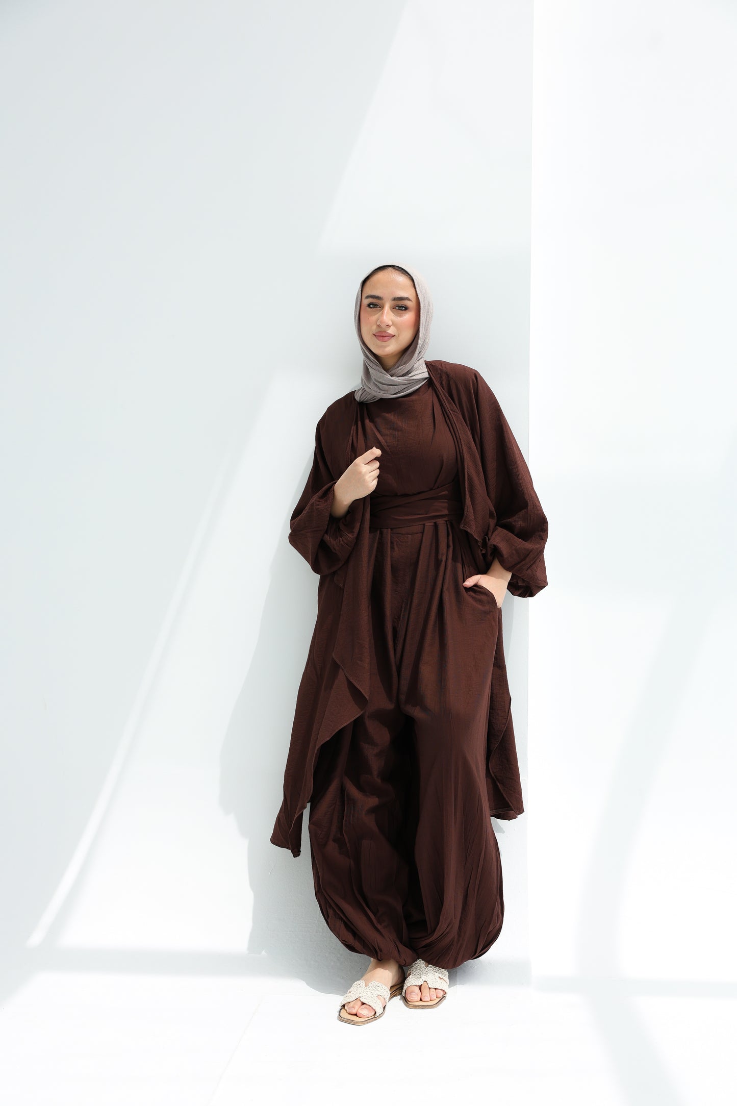 SERENE BALLON JUMPSUIT SET - BROWN