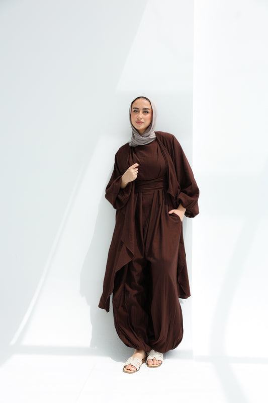 SERENE BALLON JUMPSUIT SET - BROWN