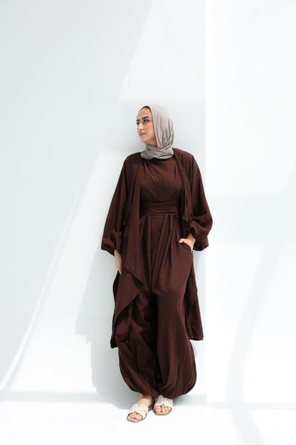 SERENE BALLON JUMPSUIT SET - BROWN